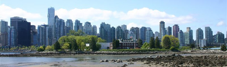 De skyline van Vancouver, vanaf Stanley Park